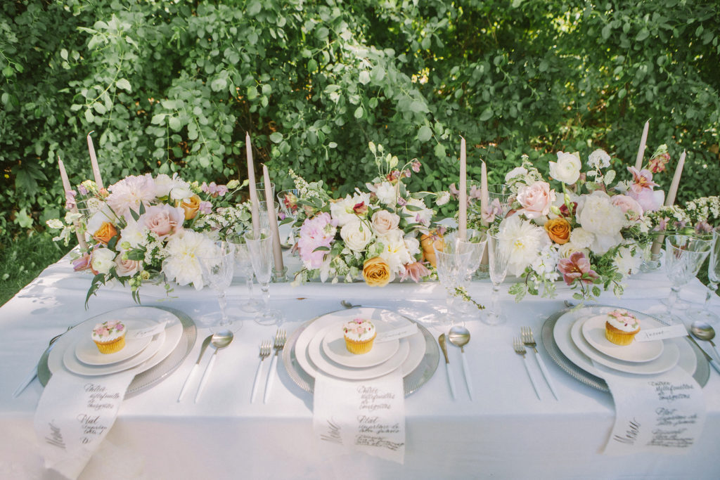 Tablescape with flowers, candles and cupcakes  | Weddings & Events by Cheryl Munro | Toronto Wedding Planner
