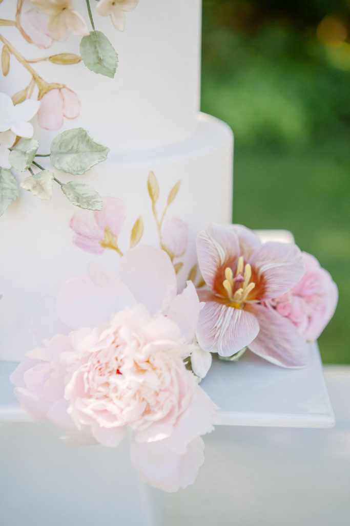 Wedding cake with blush peony and orchid  | Weddings & Events by Cheryl Munro | Toronto Wedding Planner