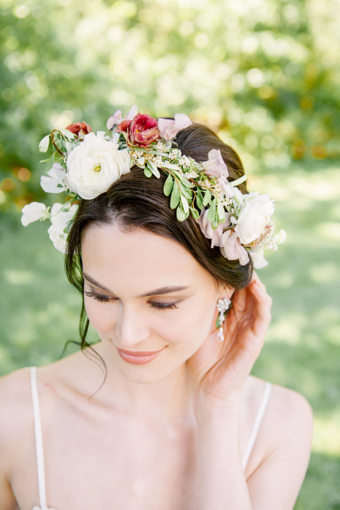 Bride wearing flower crown  | Weddings & Events by Cheryl Munro | Toronto Wedding Planner