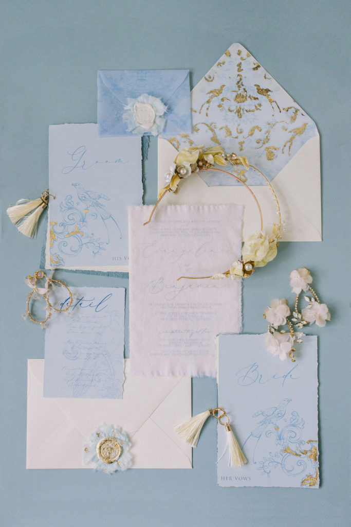 Blue and cream wedding stationary with gold accents  | Weddings & Events by Cheryl Munro | Toronto Wedding Planner